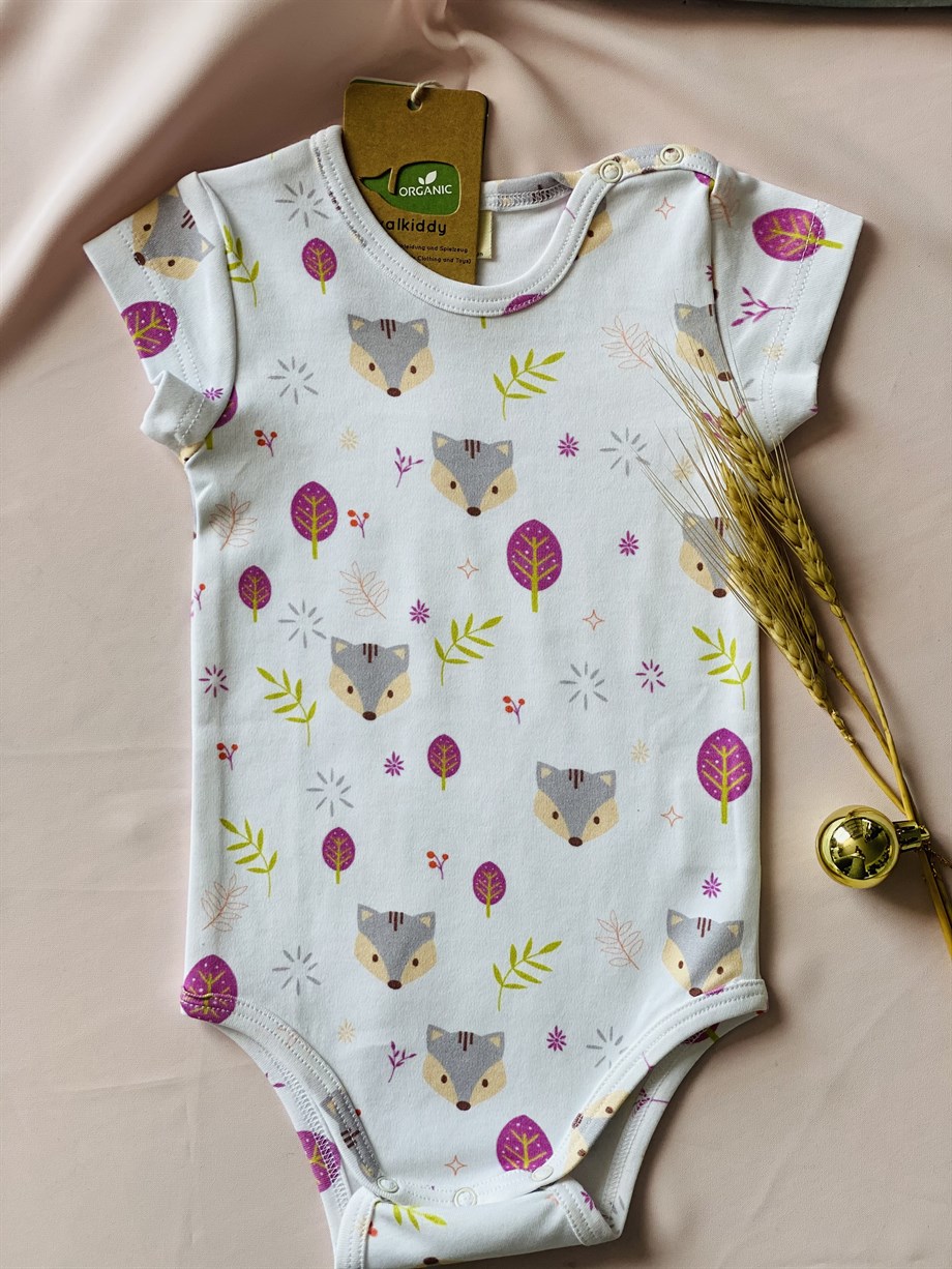 WalkiddyBodyTilki Desenli Organik İnterlok Body