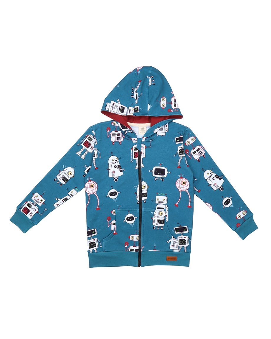 WalkiddyCeketRobot Desenli Dijital Baskılı Organik Bebek Sweat Ceket