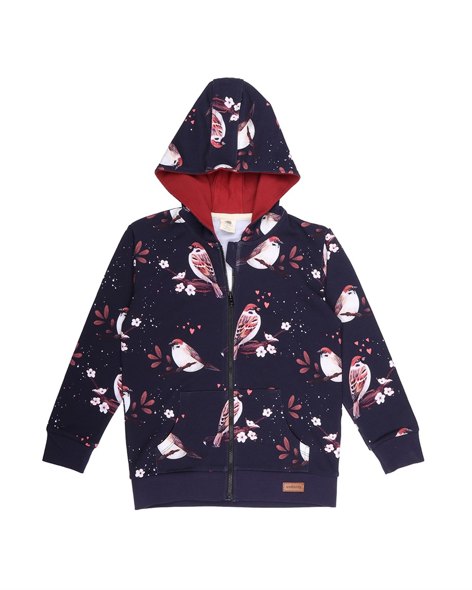 WalkiddyCeketSerçe Desenli Dijital Baskılı Organik Bebek Sweat Ceket