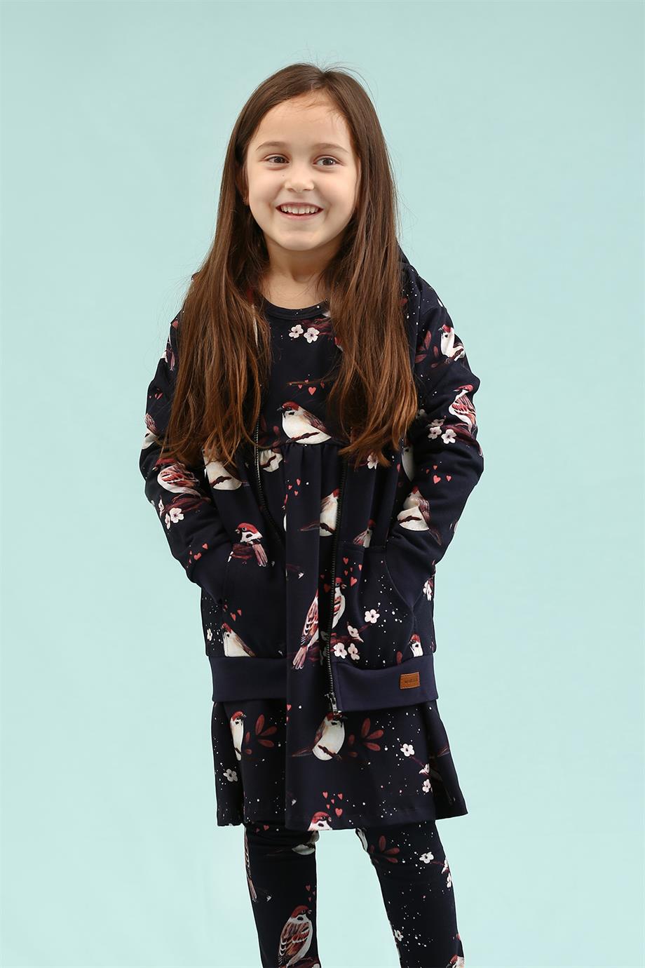 WalkiddyCeketSerçe Desenli Dijital Baskılı Organik Çocuk Sweat Ceket