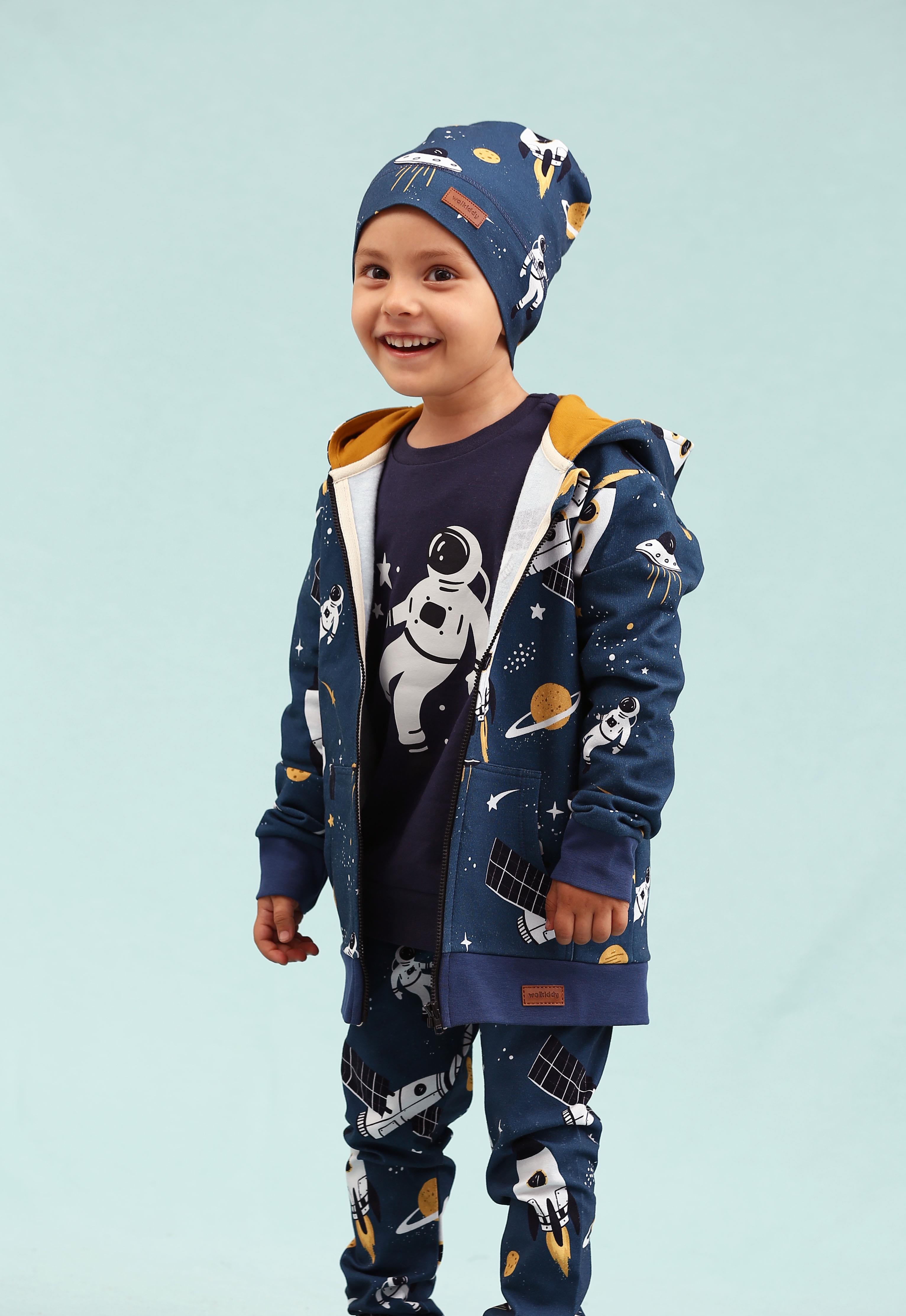 WalkiddyCeketUzay Desenli Dijital Baskılı  Organik Çocuk Sweat Ceket