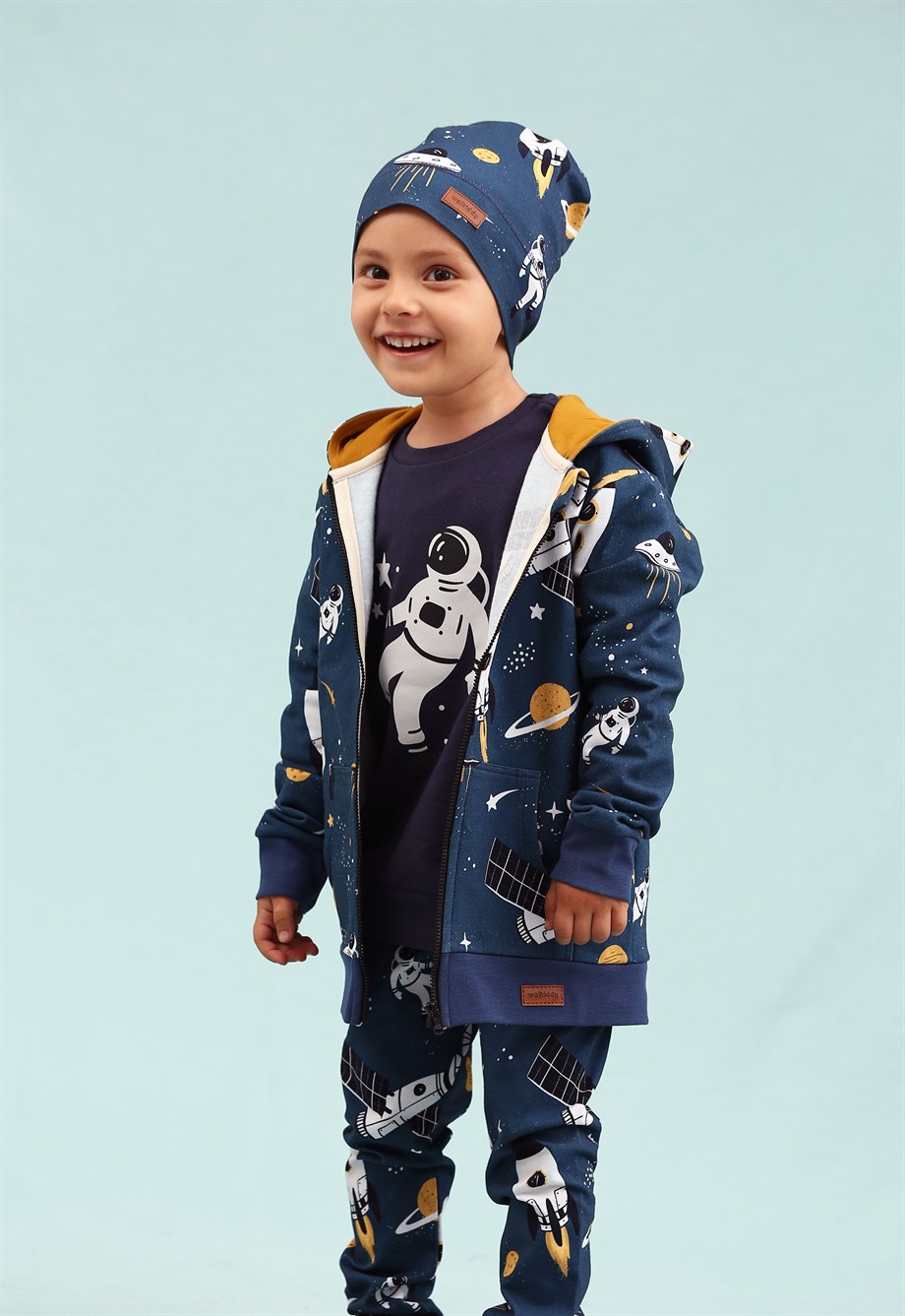 WalkiddyCeketUzay Desenli Dijital Baskılı  Organik Bebek Sweat Ceket