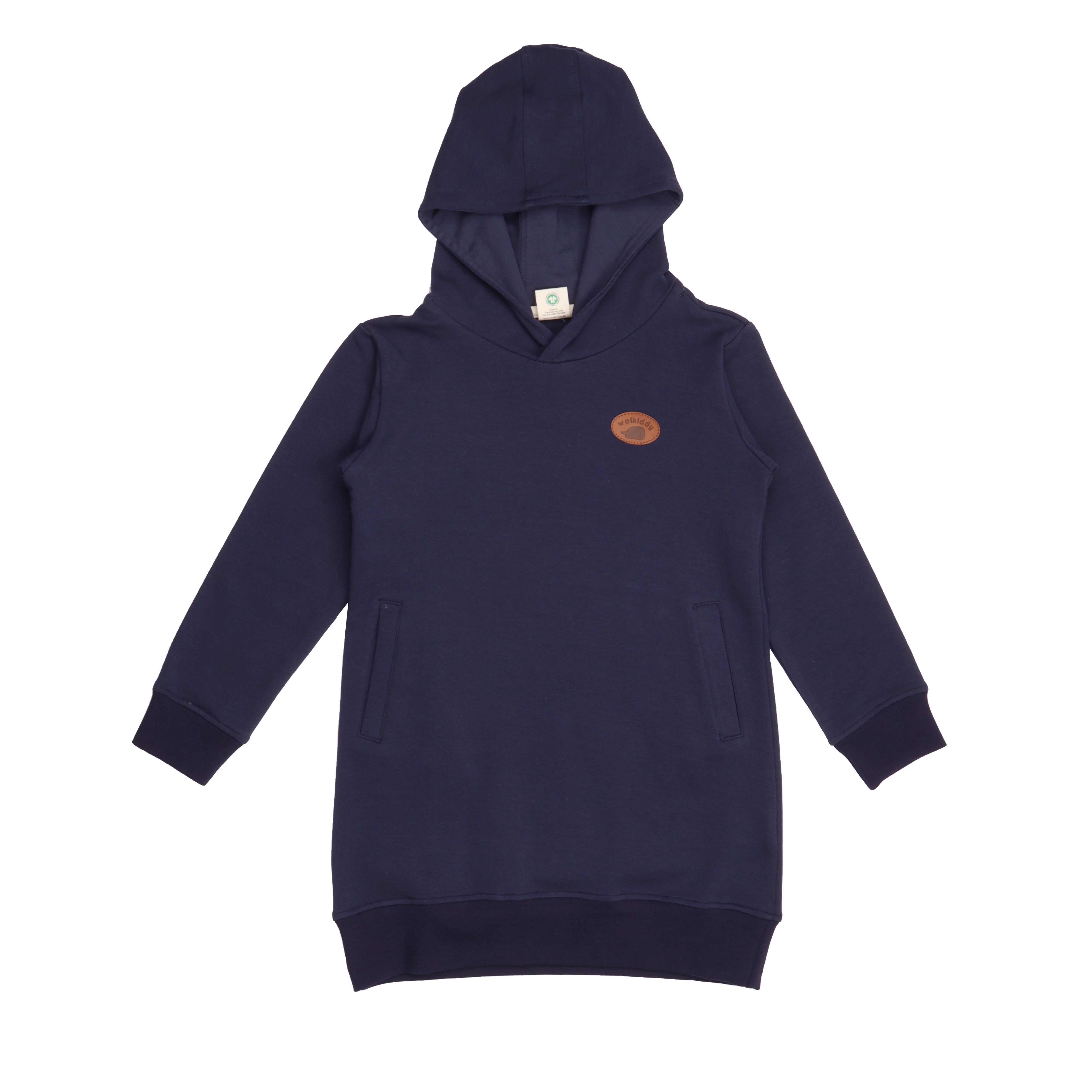 WalkiddyElbiseLacivert Kapüşonlu Organik Çocuk Sweat Elbise