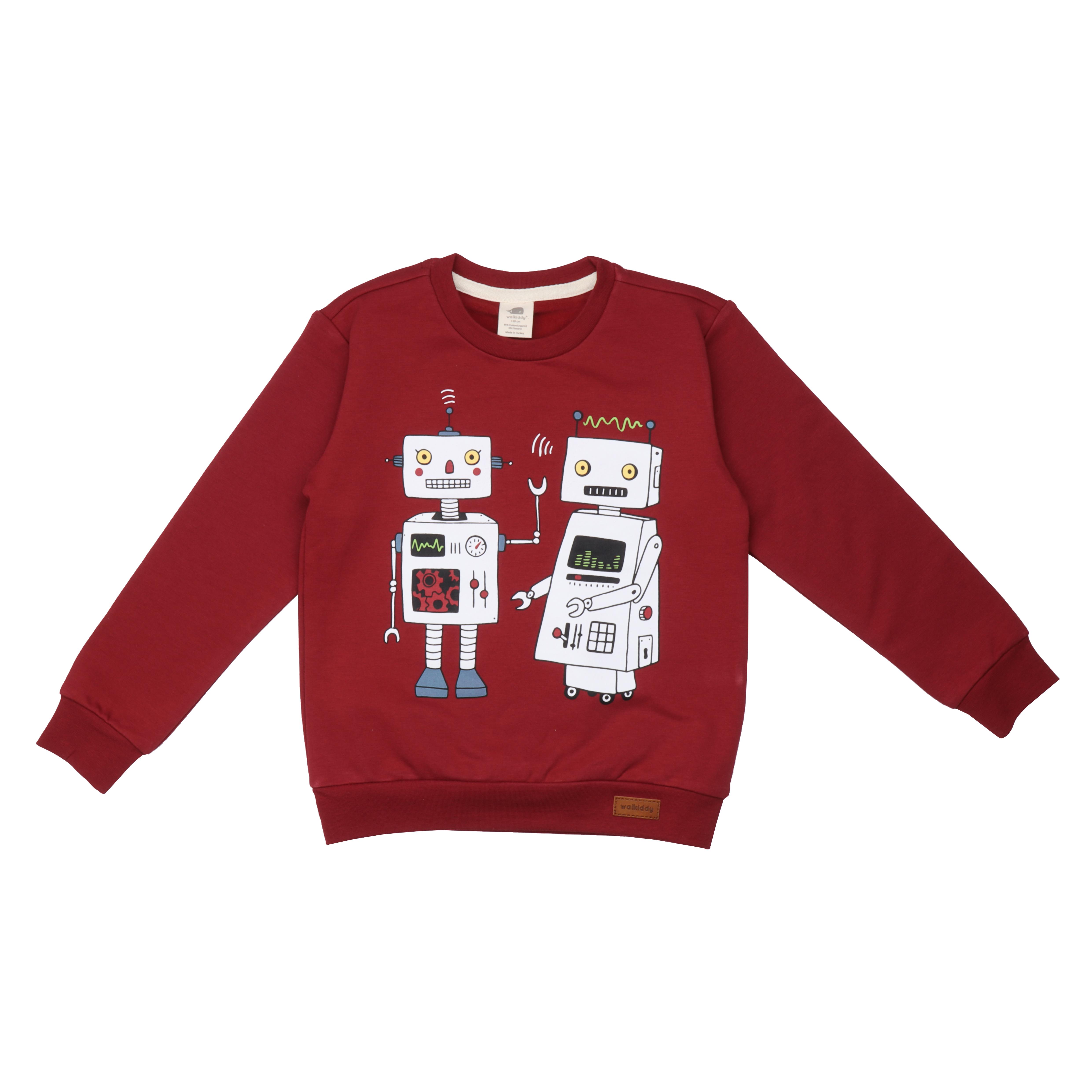 WalkiddySweatshirtBordo Robot Baskılı Organik Bebek Sweatshirt
