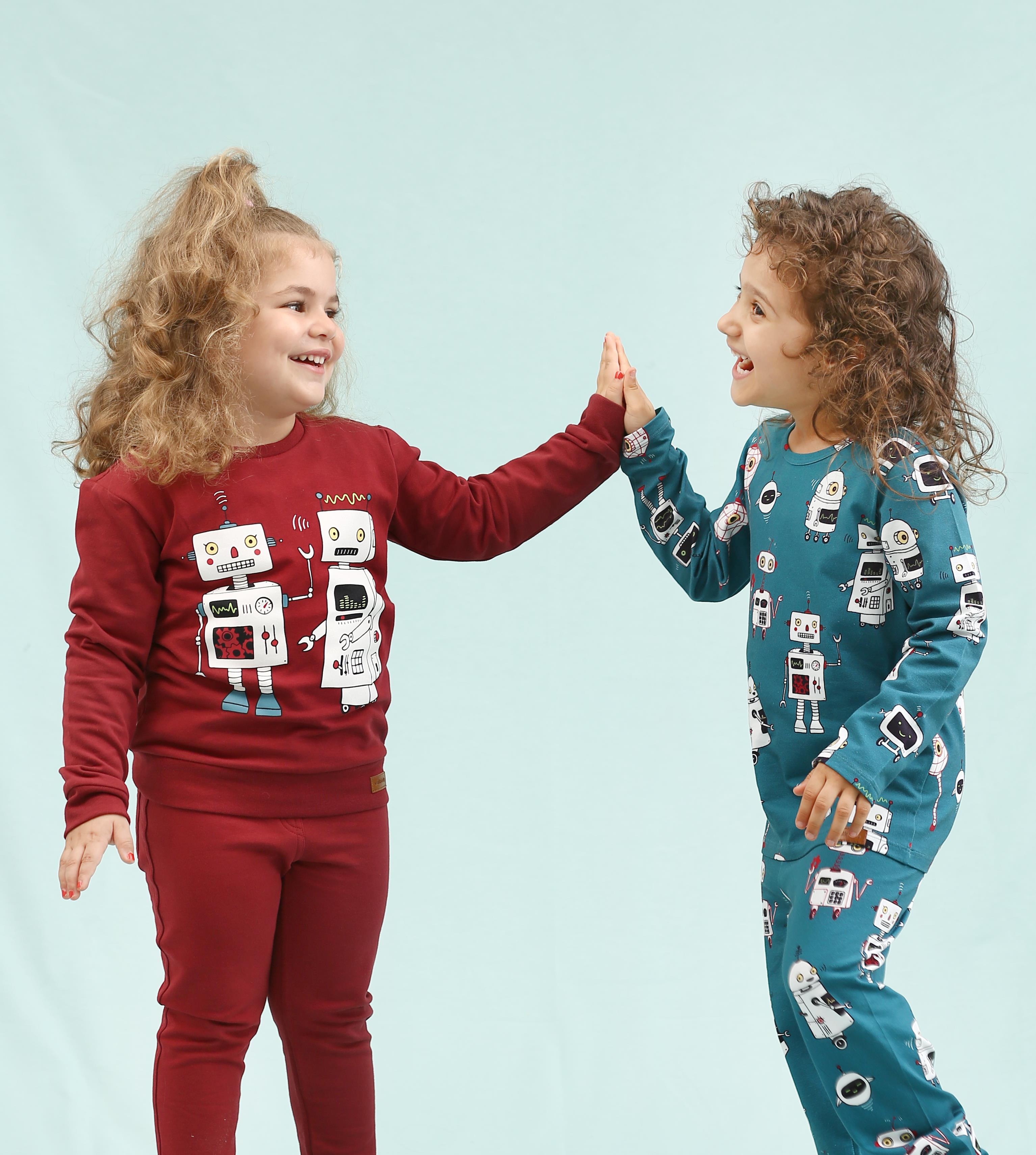 WalkiddySweatshirtBordo Robot Baskılı Organik Çocuk Sweatshirt