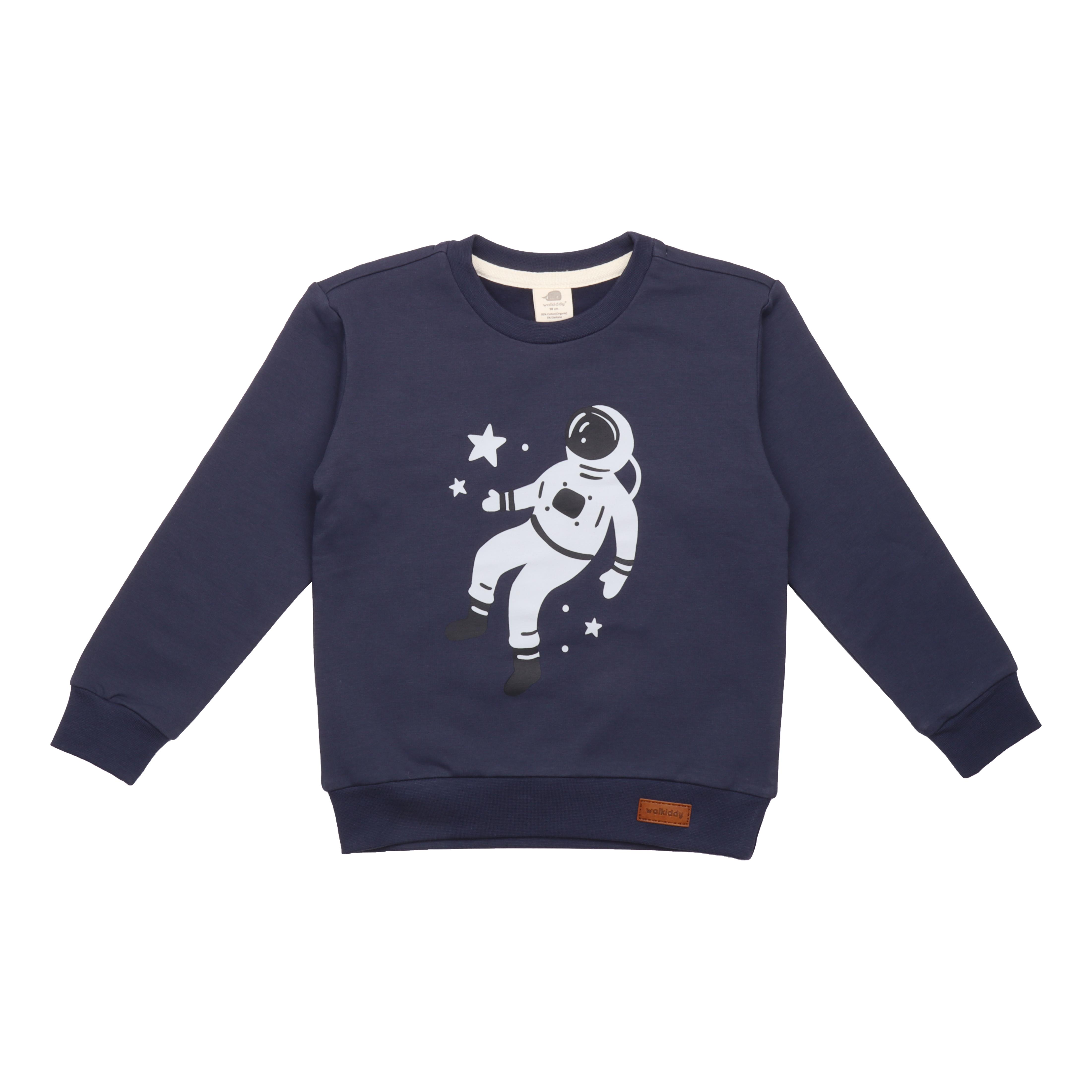 WalkiddySweatshirtLacivert Astronot Baskılı Organik Bebek Sweatshirt