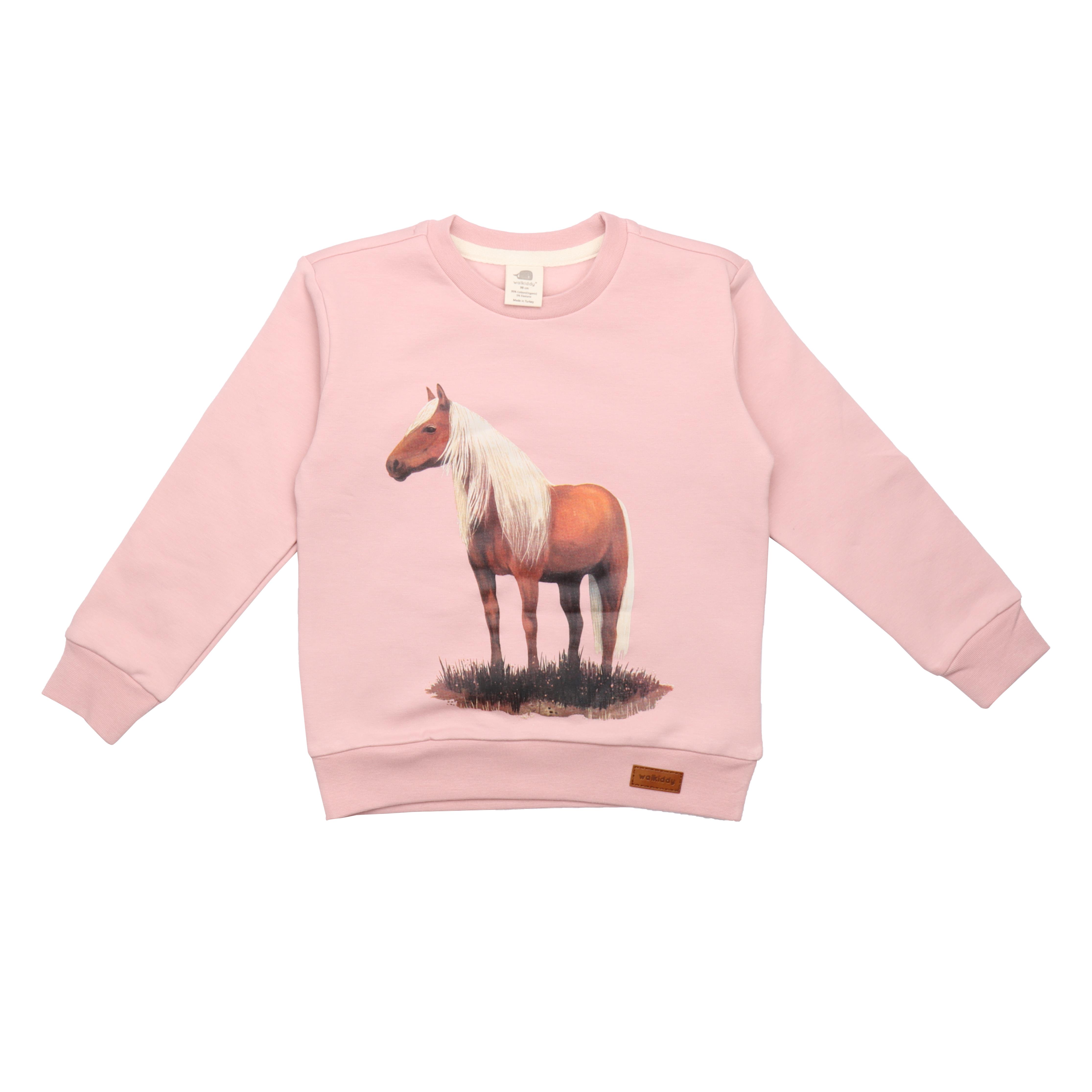WalkiddySweatshirtPembe At Baskılı Organik Bebek Sweatshirt