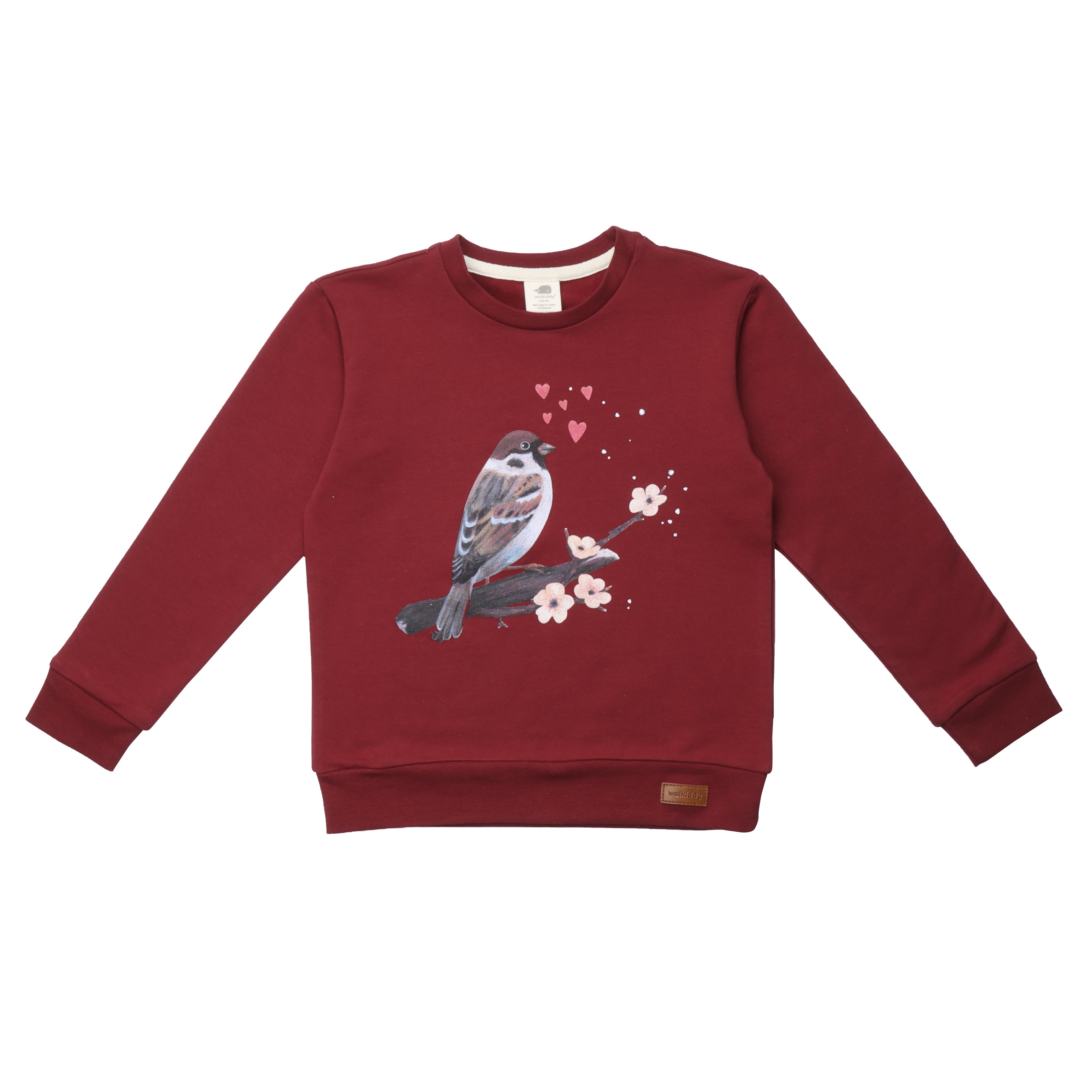 WalkiddySweatshirtSerçe Baskılı Bordo Organik Çocuk Sweatshirt