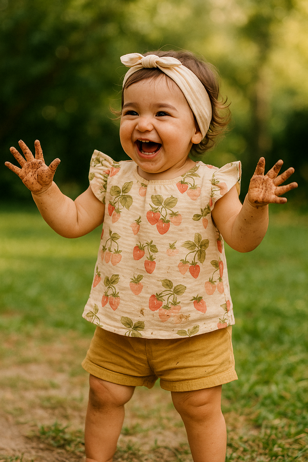 WalkiddyBluzÇilek Desenli Organik Bebek Müslin Bluz