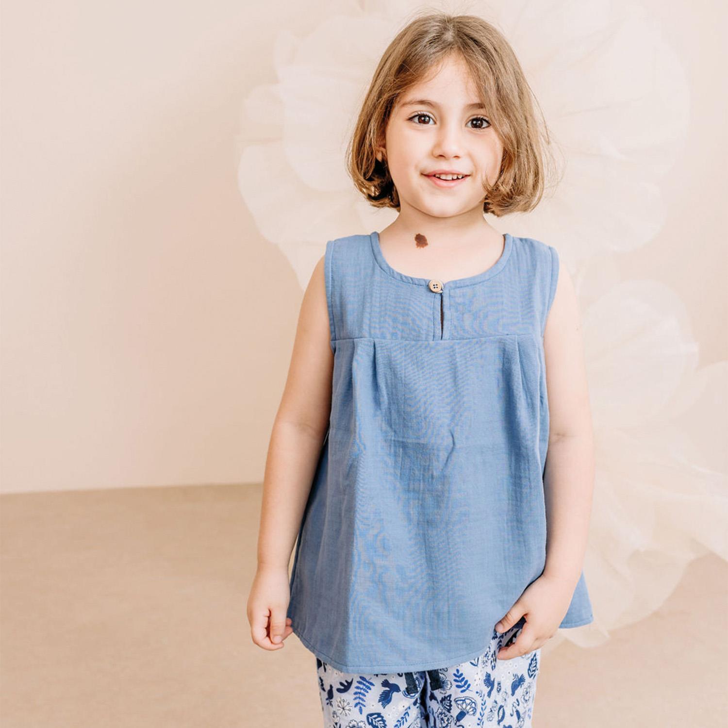 WalkiddyBluzMavi Organik Müslin Çocuk Bluz