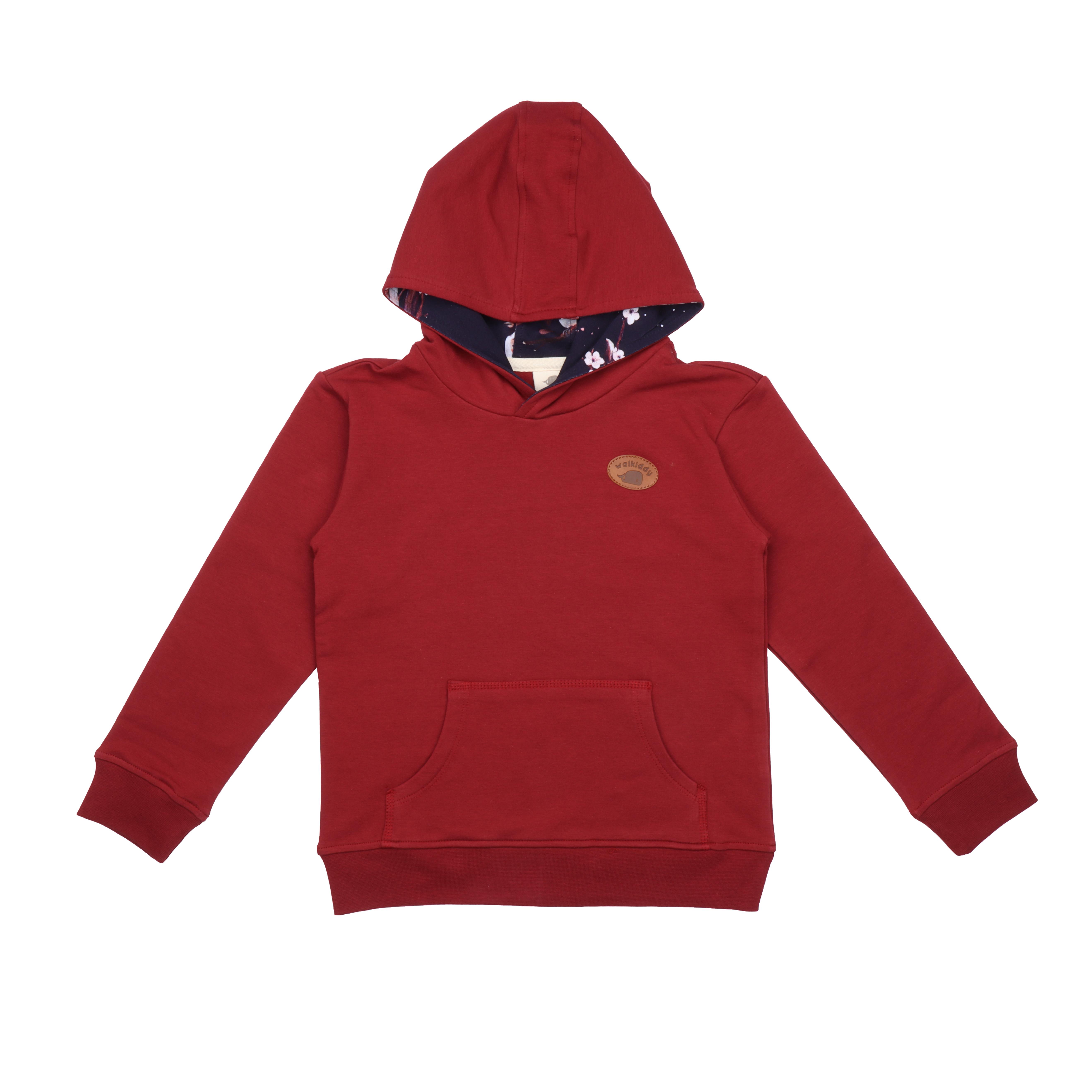 WalkiddyCeketBordo Kapüşon İçi Serçe Desenli Organik Çocuk Hoodie