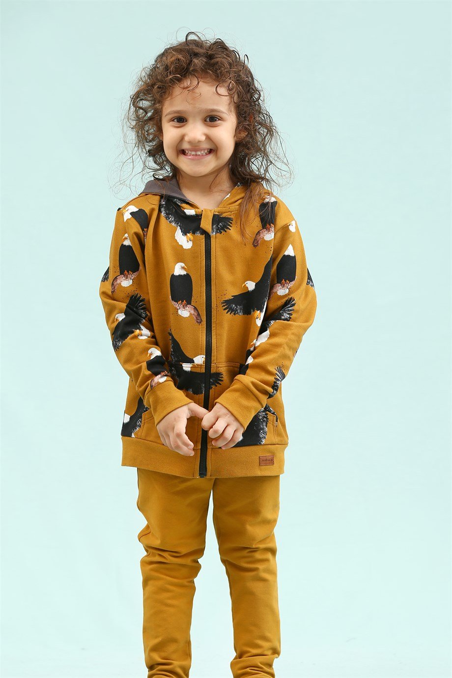 WalkiddyCeketKartal Desenli Dijital Baskılı Organik Bebek Sweat Ceket