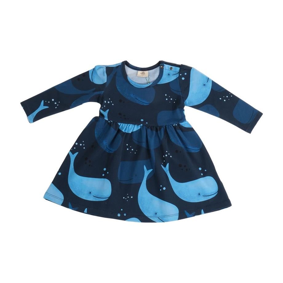 WalkiddyElbiseSmiling Whales Balina Desenli Belden Büzgülü Bebek Elbise