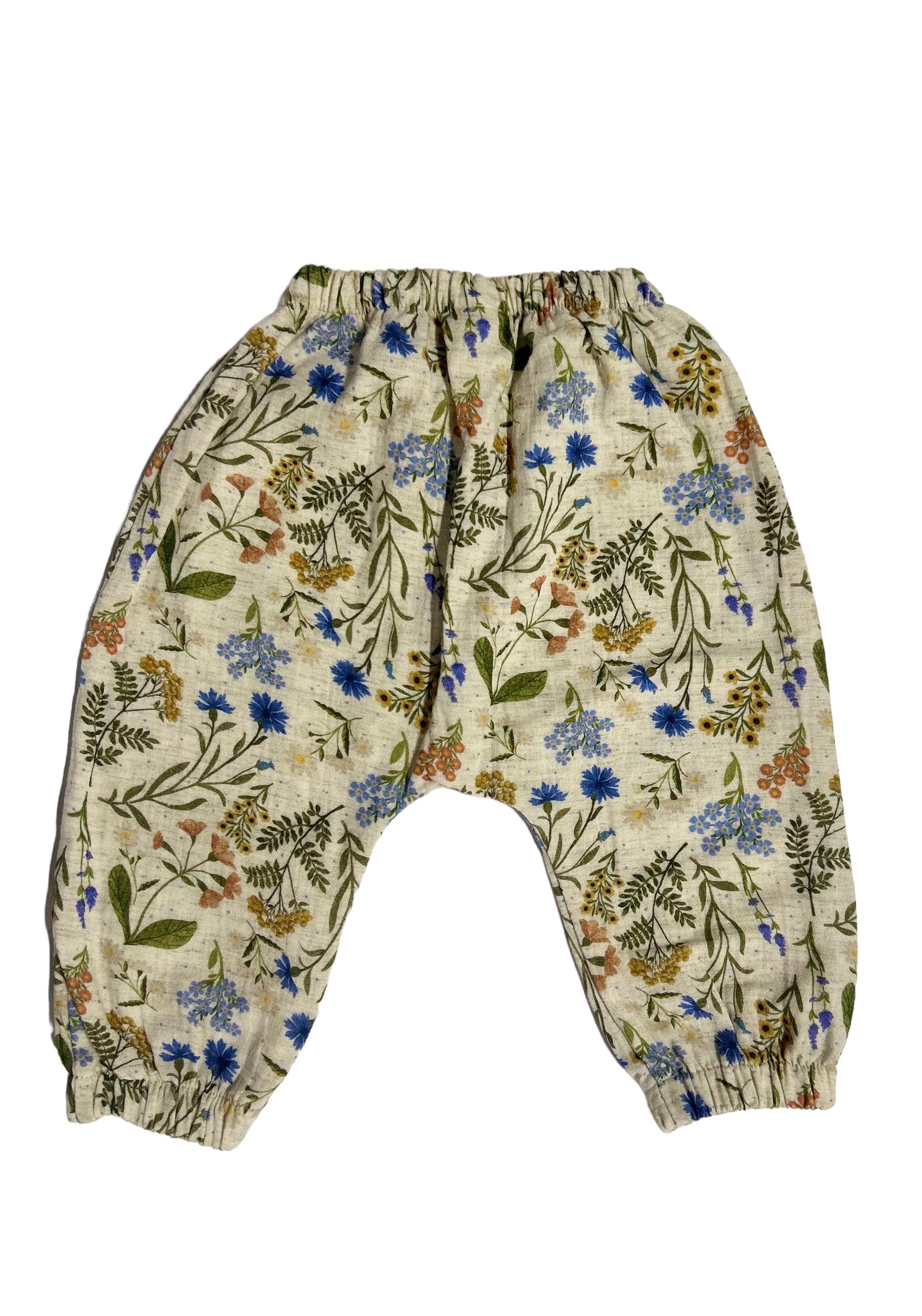 WalkiddyPantolonÇiçek Desenli Müslin Bebek Şalvar Pantolon