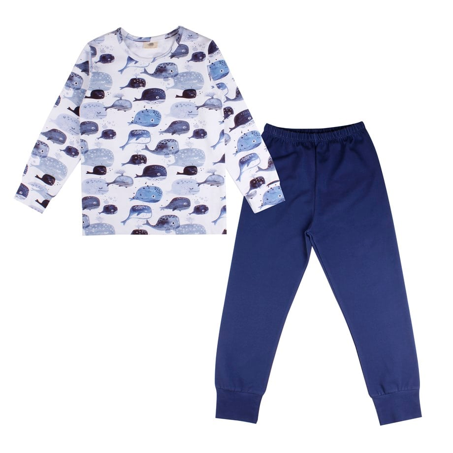 WalkiddyPijamaBaby Whales Balina Desenli Organik Bebek Pijama