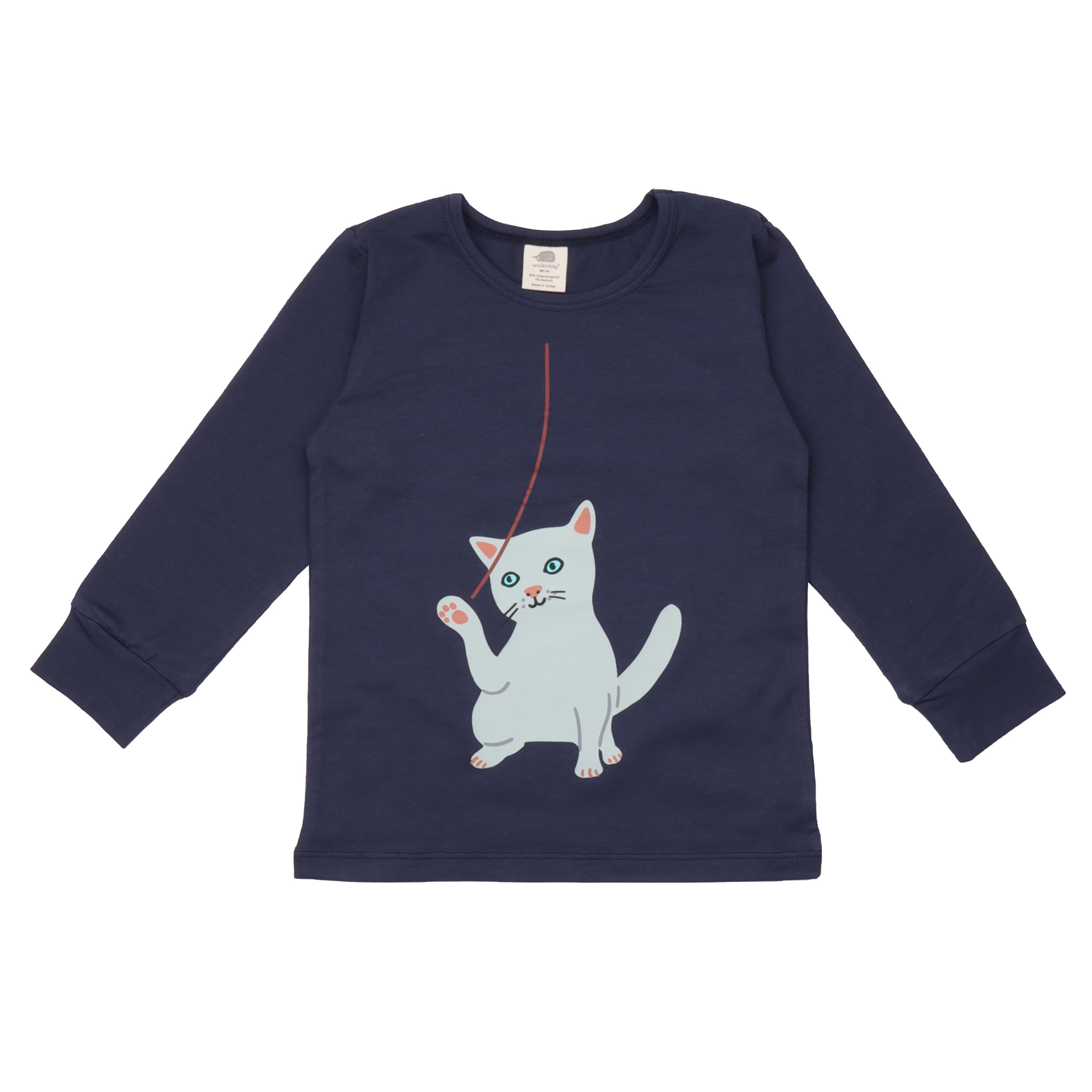 WalkiddyPijamaKedi Desenli Organik Çocuk Pijama Takımı