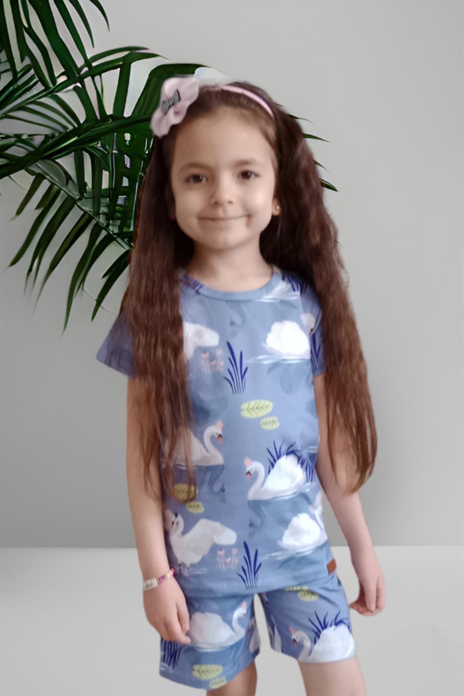 WalkiddyŞortMor Zemin Kuğu Desenli Bebek Şort