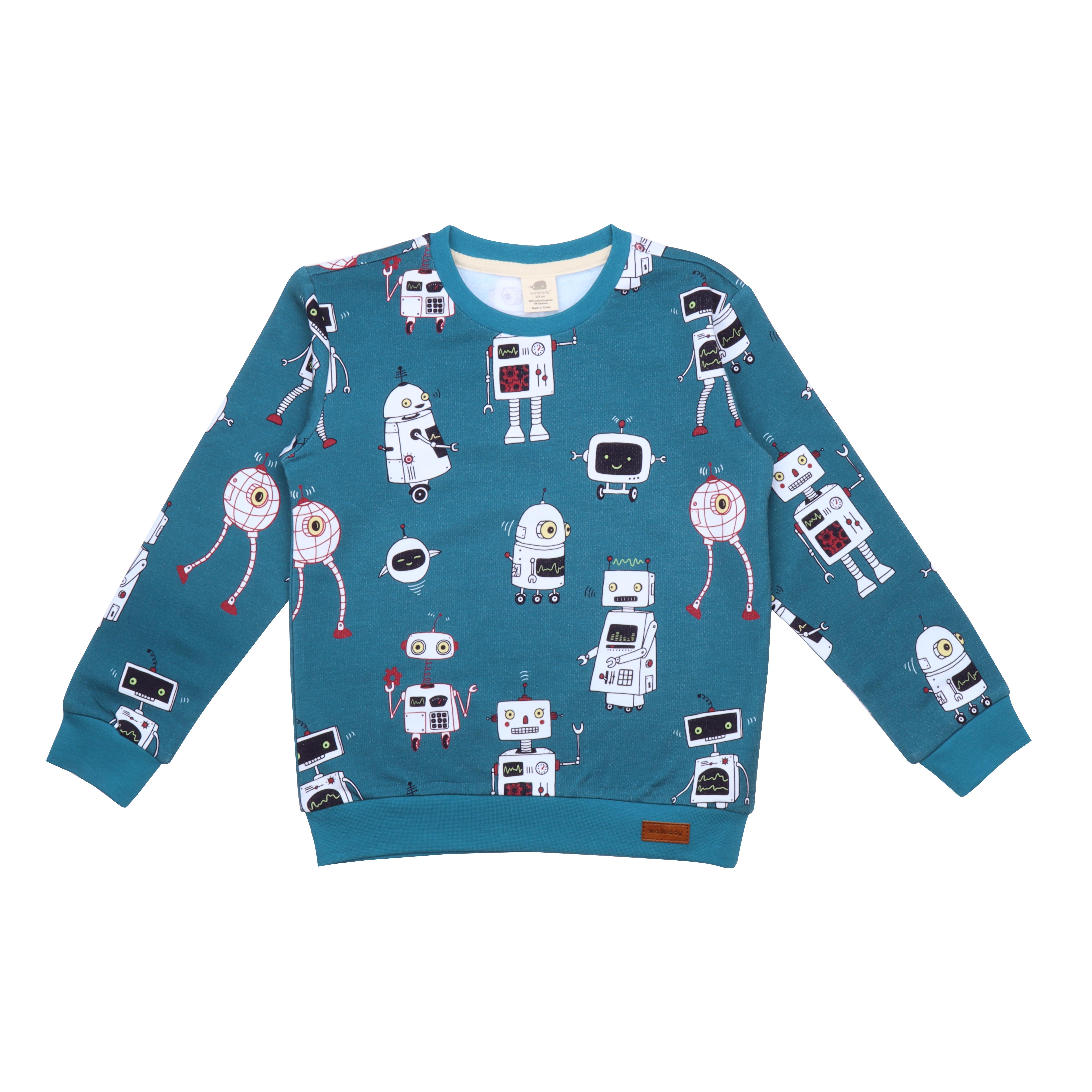 WalkiddySweatshirtRobot Desenli Organik Bebek Sweatshirt
