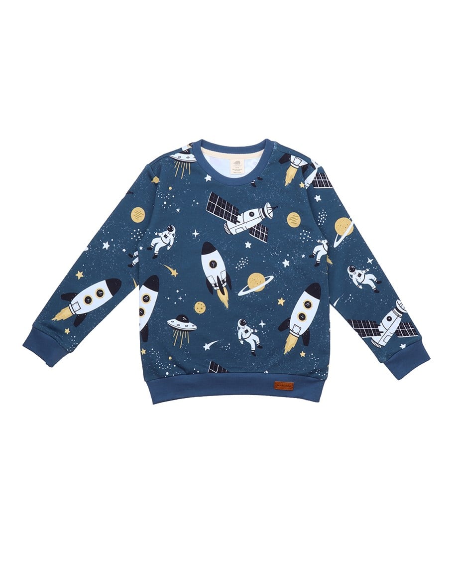 WalkiddySweatshirtUzay Desenli Dijital Baskılı  Organik Çocuk Sweatshirt