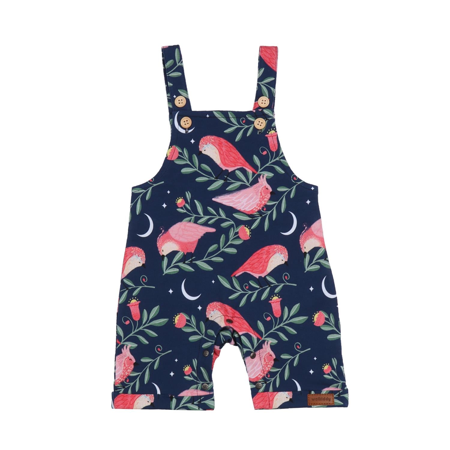 WalkiddyTulumPembe Kuş Desenli Organik Bebek Romper