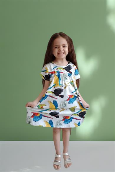 WalkiddyElbisePapağan Desenli Organik Kız Çocuk Elbise