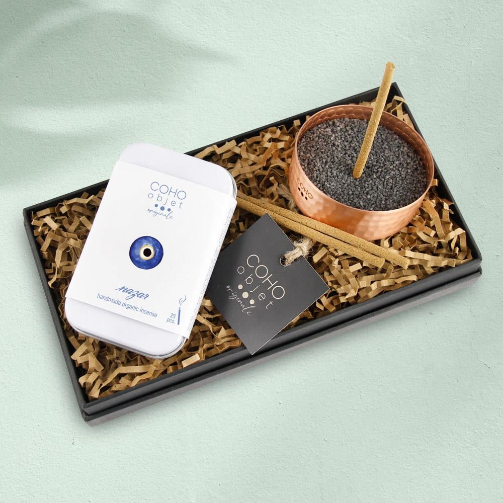Coho Box Nazara Karşı Tütsü & Meditation Bakır Tütsülük Hediye Seti