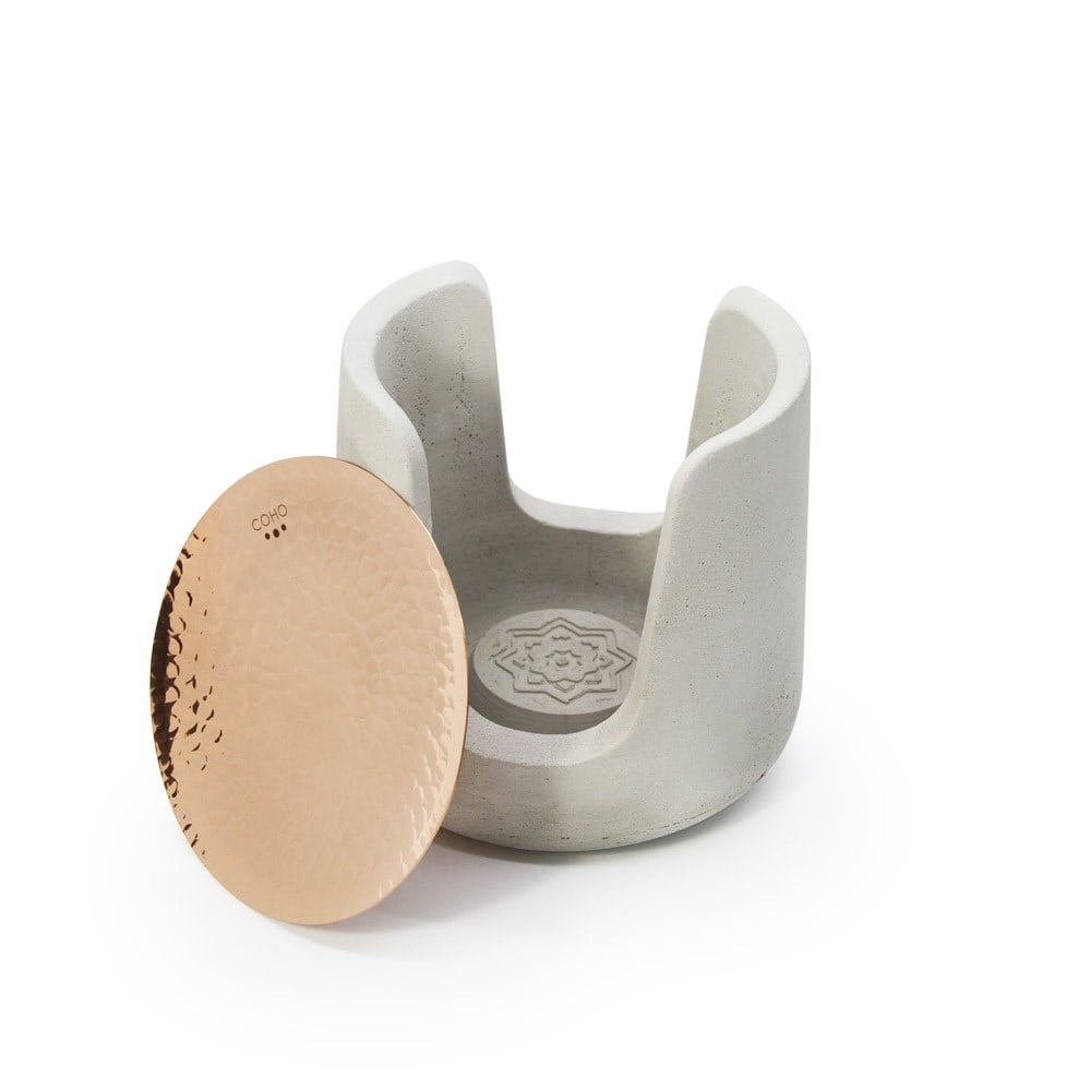 Coho Concre Artisan Dövme Bakır Kaseli Boz Aromaterapi Buhurdanlık