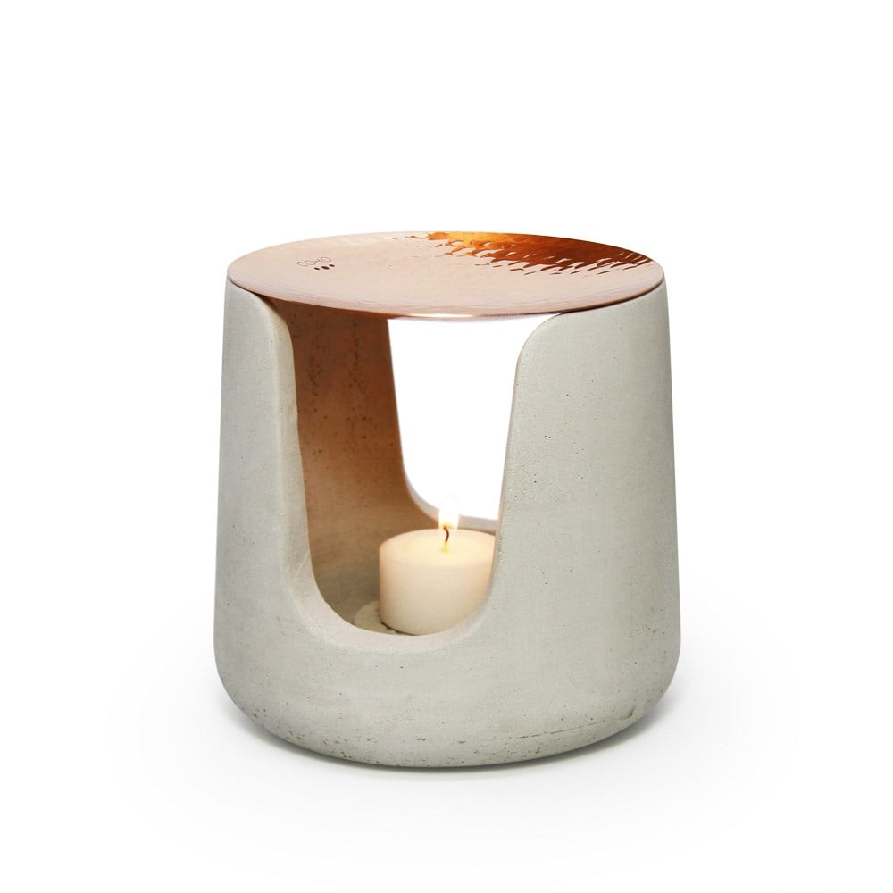 Coho Concre Artisan Dövme Bakır Kaseli Boz Aromaterapi Buhurdanlık