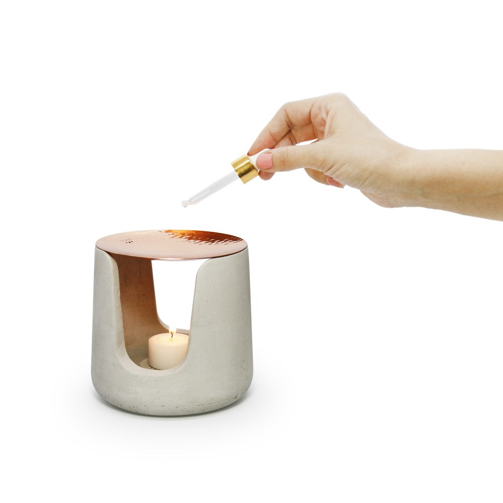 Coho Concre Artisan Dövme Bakır Kaseli Boz Aromaterapi Buhurdanlık