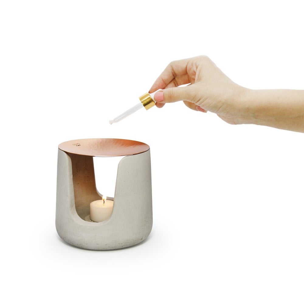 Coho Concre Matte Dövme Bakır Kase & Mum Söndürücü Boz Buhurdanlık Set