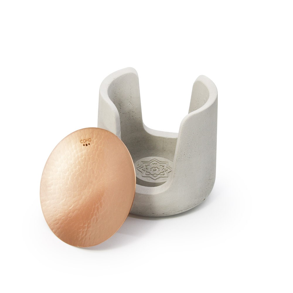 Coho Concre Matte Dövme Bakır Kaseli Boz Aromaterapi Buhurdanlık