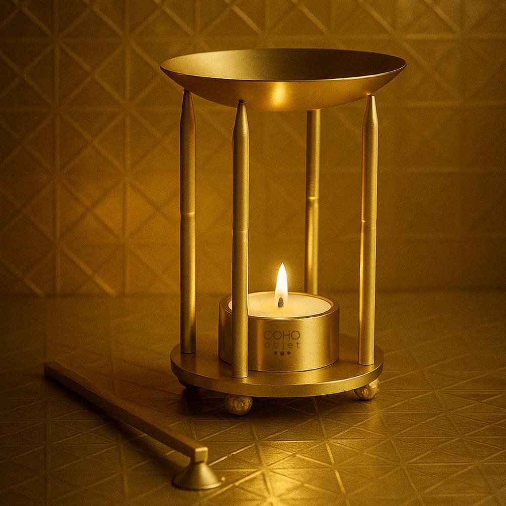 Coho Lux Pirinç Aromaterapi Buhurdanlık & Mumluk & Mum Söndürücü Set