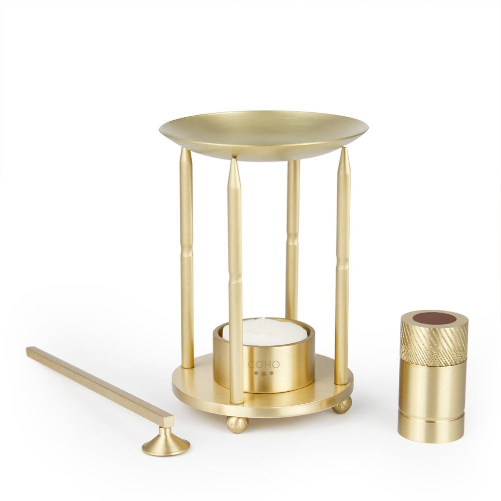 Coho Lux Pirinç Aromaterapi Buhurdanlık & Mumluk & Mum Söndürücü & Kibritlik Set