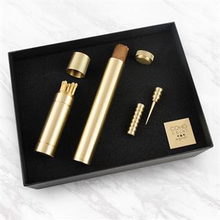 Coho Box Brazen Pirinç Puro Kılıfı & Kibritlik & Puro İğnesi Hediye Seti