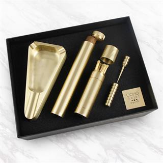 Coho Box Brazen Pirinç Puroluk & Puro Kılıfı & Kibritlik & Puro İğnesi Seti