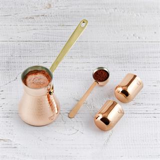 Coho Box Hatır Dövme Bakır Cezve & Kaşık & 2 li Bardak Hediye Seti