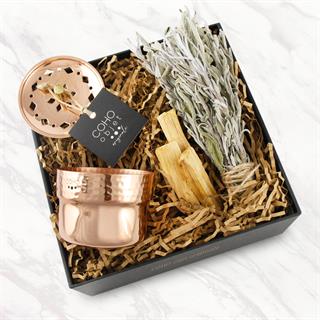 Coho Box Lux Dövme Bakır Mini Tütsülük & Adaçayı & 3 Palo Santo Hediye Seti