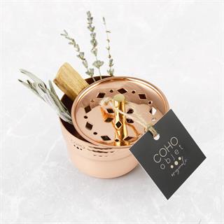 Coho Box Lux Dövme Bakır Mini Tütsülük & Adaçayı & 3 Palo Santo Hediye Seti