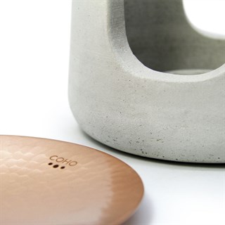 Coho Concre Matte Dövme Bakır Kase & Mum Söndürücü Boz Buhurdanlık Set