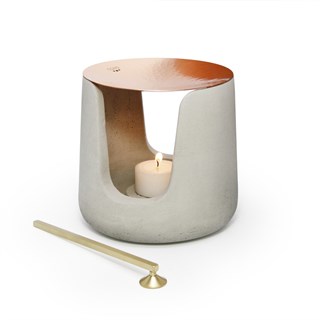 Coho Concre Matte Dövme Bakır Kase & Mum Söndürücü Boz Buhurdanlık Set