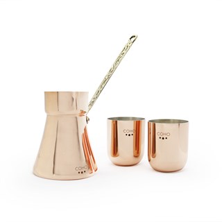 Coho Love Box Artisan Bakır Cezve & Bakır Bardak Hediye Seti