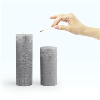 Coho Lumina Rustic Antrasit Silindir Mum - 20&15 cm -  2 li Set