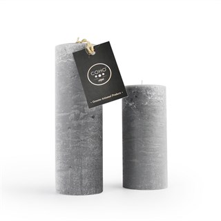 Coho Lumina Rustic Antrasit Silindir Mum - 20&15 cm -  2 li Set
