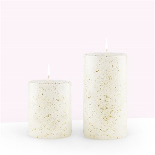 Coho Lumina Yaldızlı Krem Silindir Mum - 10&15 cm - 2 li Set