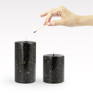 Coho Lumina Yaldızlı Siyah Silindir Mum - 10&15 cm - 2 li Set