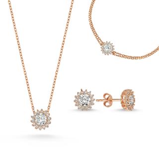 Coho Silver Crystal Bloom El Yapımı Gümüş Kolye Küpe Bileklik Seti