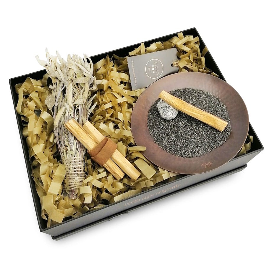 COHO Box Antique Bakır Prana Tütsülük & 2 li Palo Santo & Adaçayı Tütsü Seti