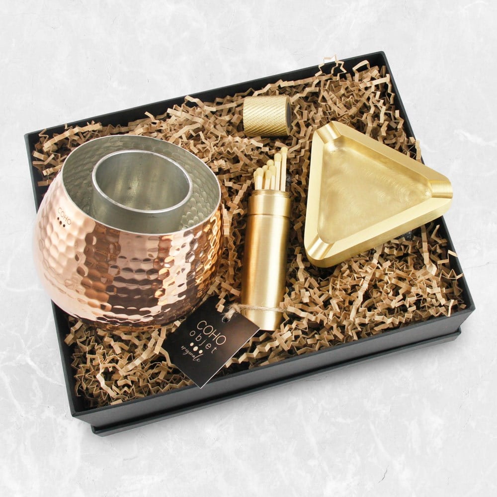 Coho Box Artisan Bakır Ehl-i Keyf & Brazen Döküm Prinç Küllük & Kibritlik Hediye Seti