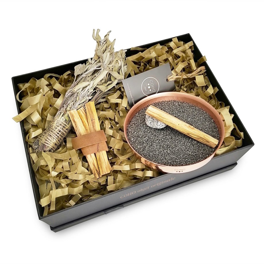COHO Box Artisan Bakır Zen Tütsülük & 3 Palo Santo & Adaçayı Tütsü Seti