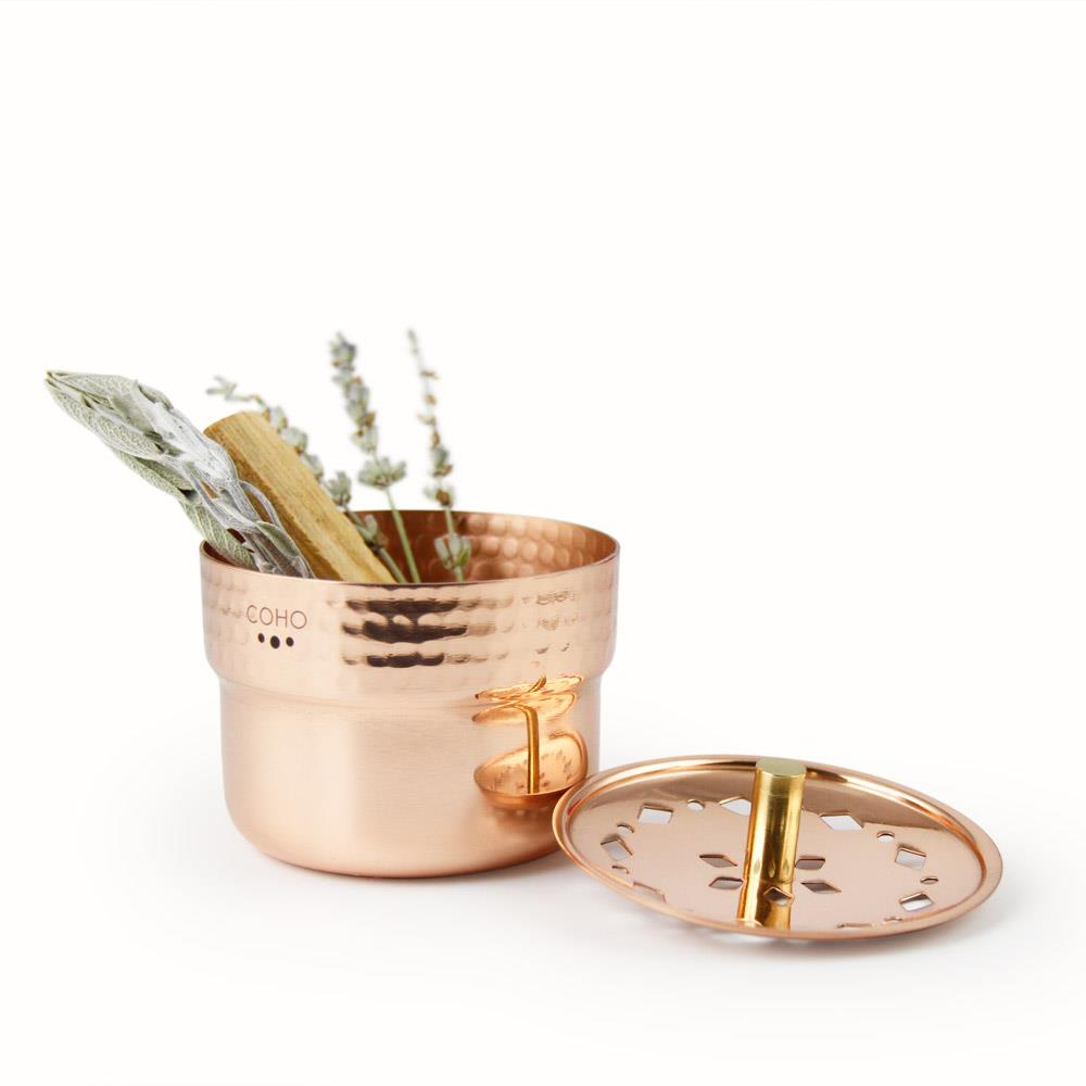 Coho Box Lux Dövme Bakır Mini Tütsülük & Adaçayı & 3 Palo Santo Hediye Seti